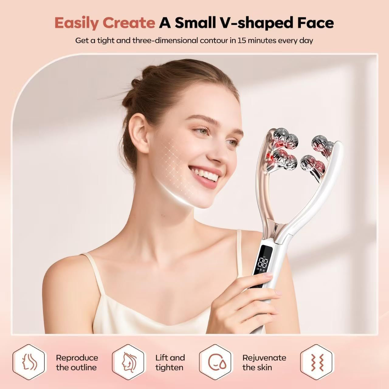 V-Shaped Face Contour Massager EMS Microcurrent Roller With LED Light  Multi-Purpose Beauty Tool For Daily Skin Care