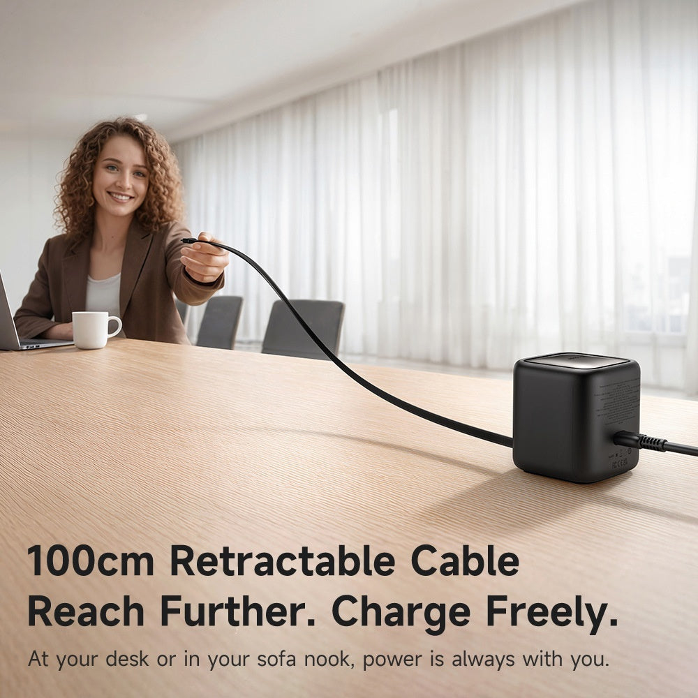 100W GaN Charger with Retractable Cable and Display