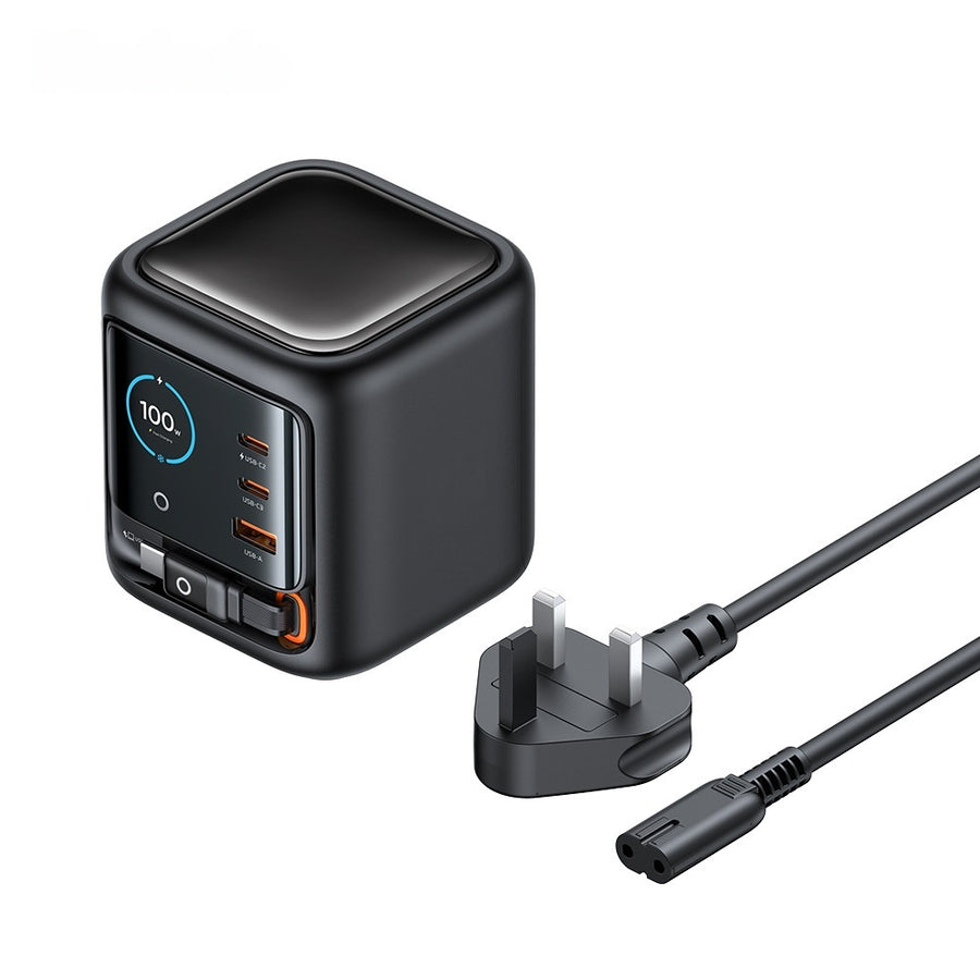 100W GaN Charger with Retractable Cable and Display